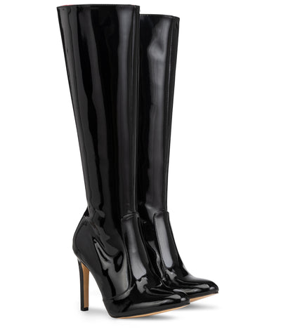 DONNA - Klassische Stiletto Stiefel in schwarz lack