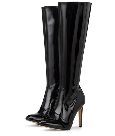 DONNA - Klassische Stiletto Stiefel in schwarz lack